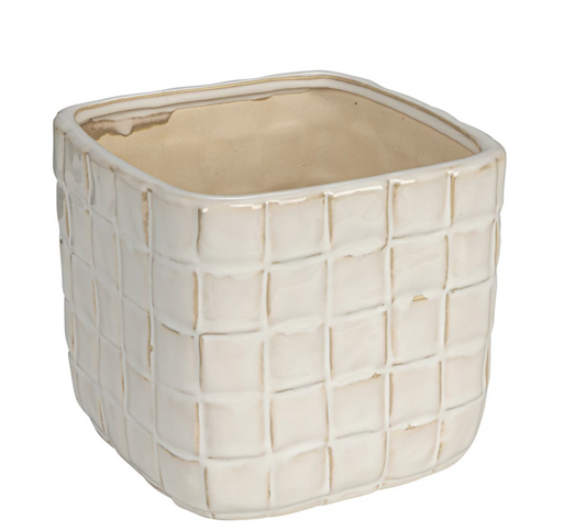 Stoneware Planter w/ Woven Pattern (Holds 6" Pot)