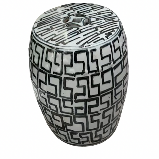 Legend of Asia Rustic Blue Greek Key Garden Stool