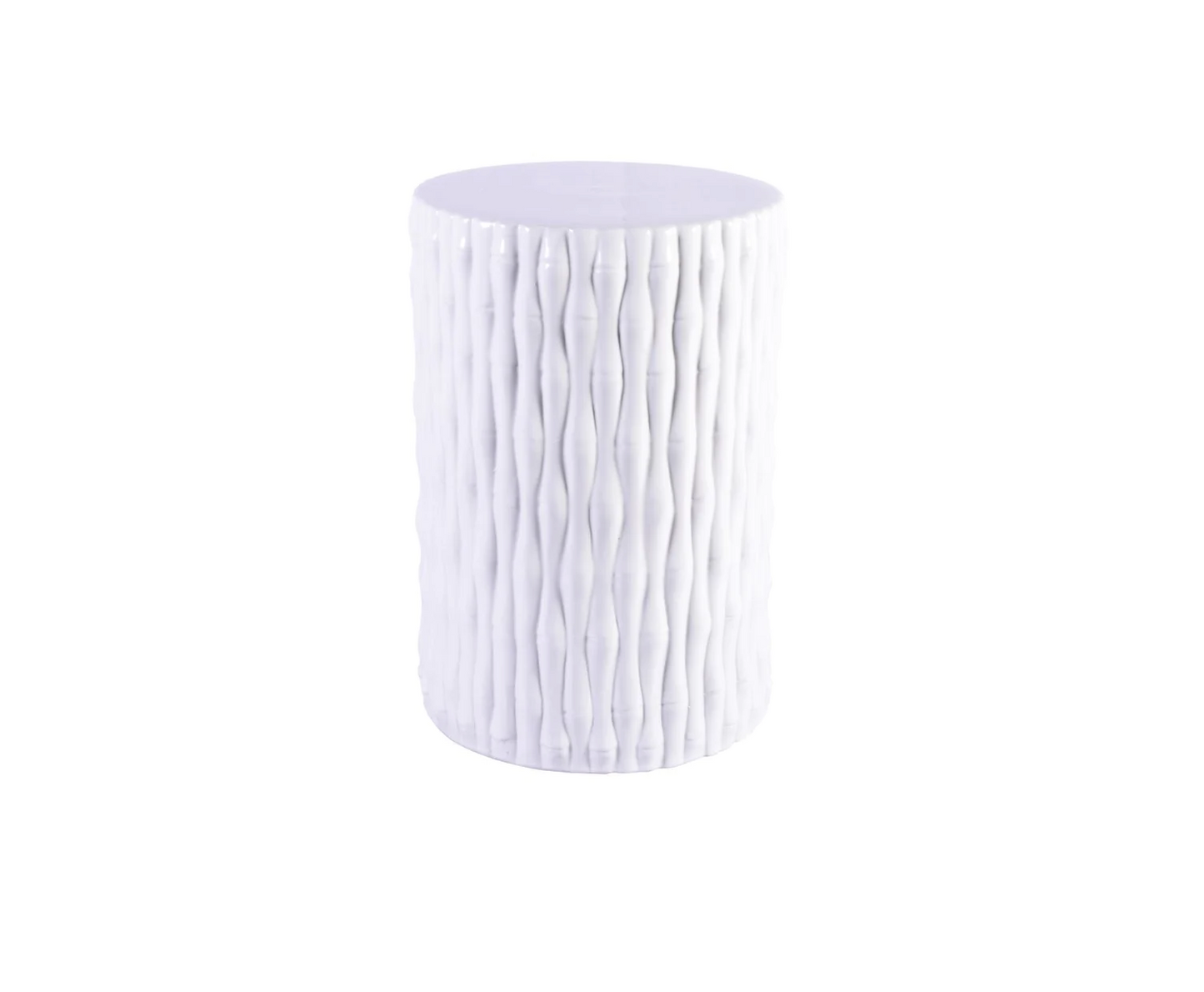 Legend of Asia White Cylinder Garden Stool Bamboo Carving